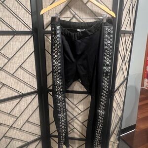 Bar III Black Stretchy Pull-On Leggings w/ Silver Eyelet Details - XL